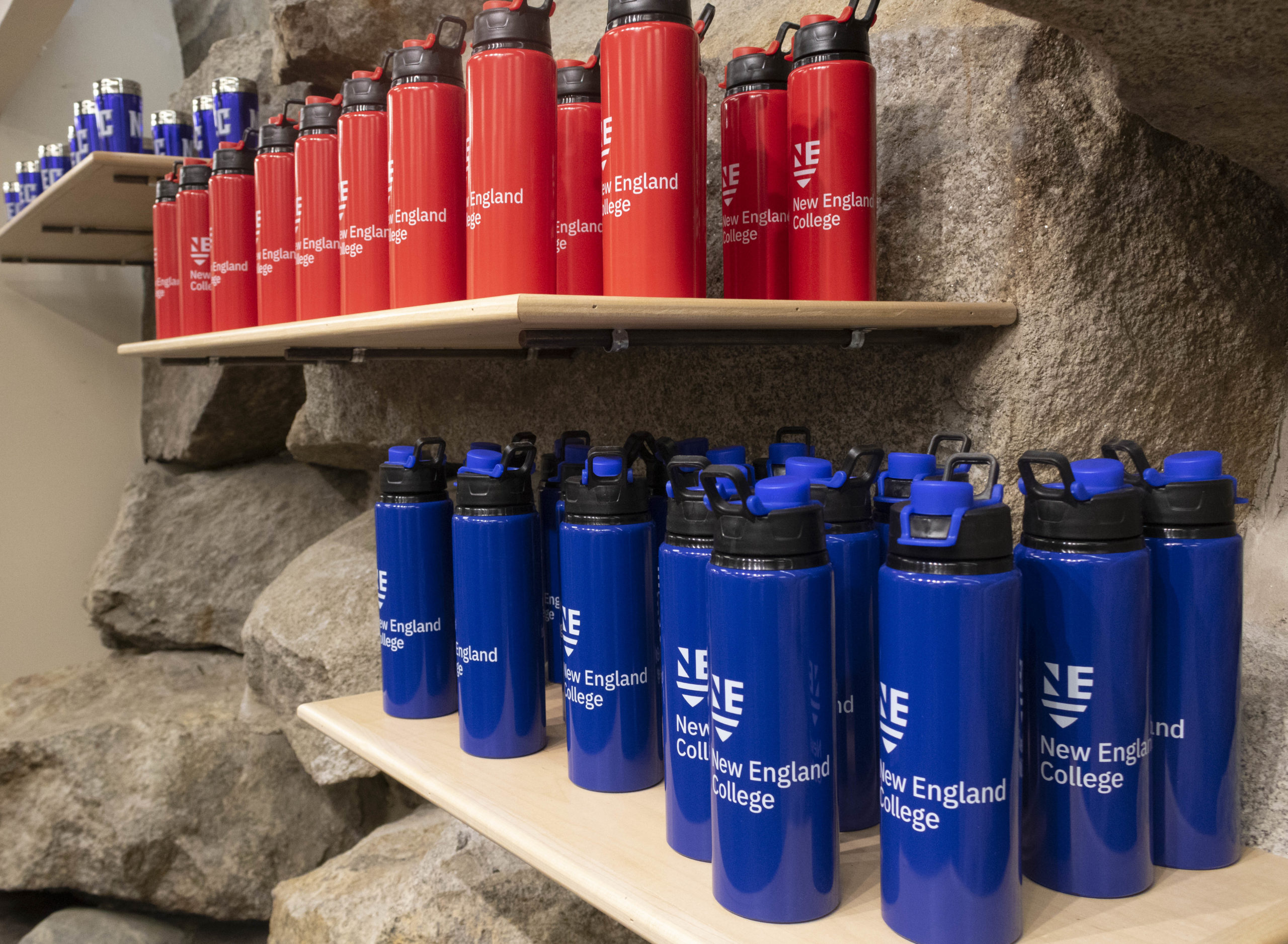 NEC water bottles in the Pilgrim Shop