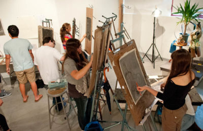 Pre-college drawing students on NEC's Manchester campus