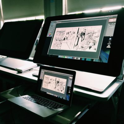 New England College Animation student work on a tablet