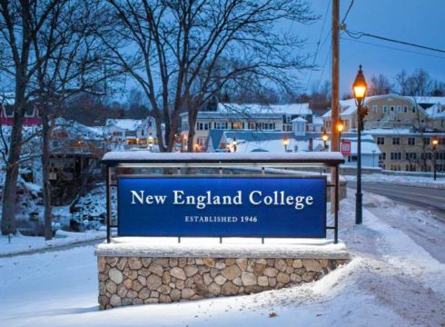Campus sign on NEC's Henniker campus is winter