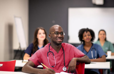 Nursing students sitting in a classroom