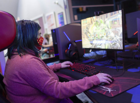 Student competing in esports