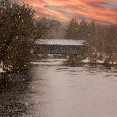 NEC's covered bridge on a winter day