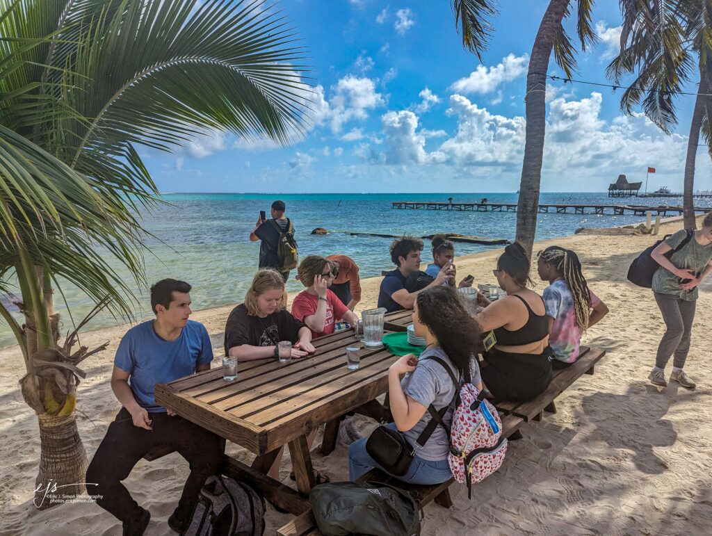 Dr. Eric Simon leads a group of students from his Tropical Marine Biology class for a Study Away trip to Belize in January 2024.