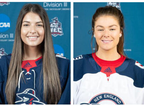 Sidney Capolino, Class of 2022, and Meghan Moore, Class of 2021, played women's ice hockey at New England College.