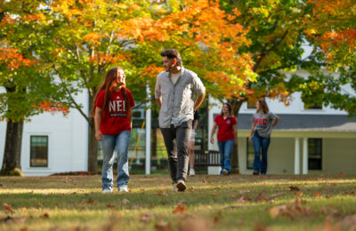 New England College in New Hampshire Students Walking on Campus