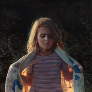 Painting of young girl outside holding a shawl