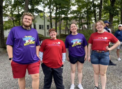 Student ambassadors greet incoming students at Fall Welcome Orientation at New England College.