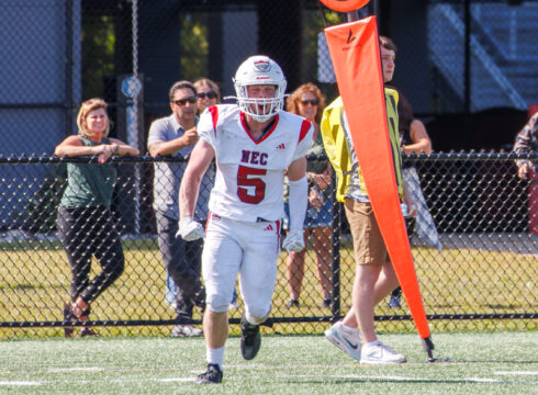Football player shows excitement and emotion at New England College