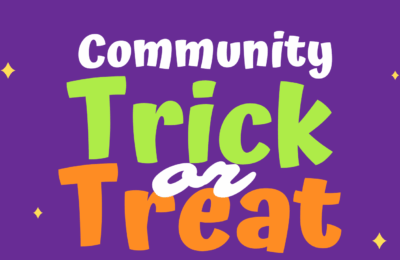 Graphic announcing NEC's trick-or-treat for the communtiy