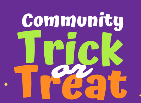 Graphic announcing NEC's trick-or-treat for the communtiy