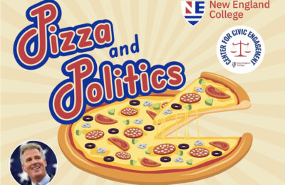 Graphic of Pizza and Politics event with Scott Brown