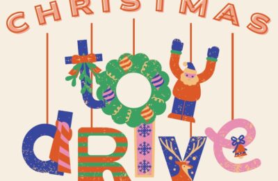 Graphic announcing New England College's third annual Christmas toy drive for patients at Children's Hospital at Dartmouth