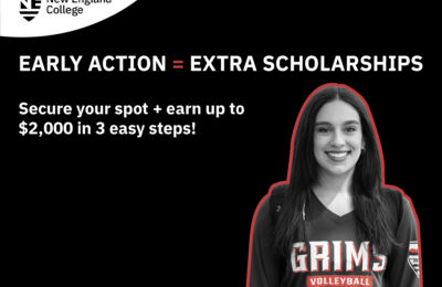Graphic for New England College's Early Acceptance Program that offers up to $2,000 in additional scholarships
