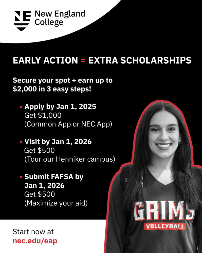 Graphic explaining New England College's Early Acceptance Program