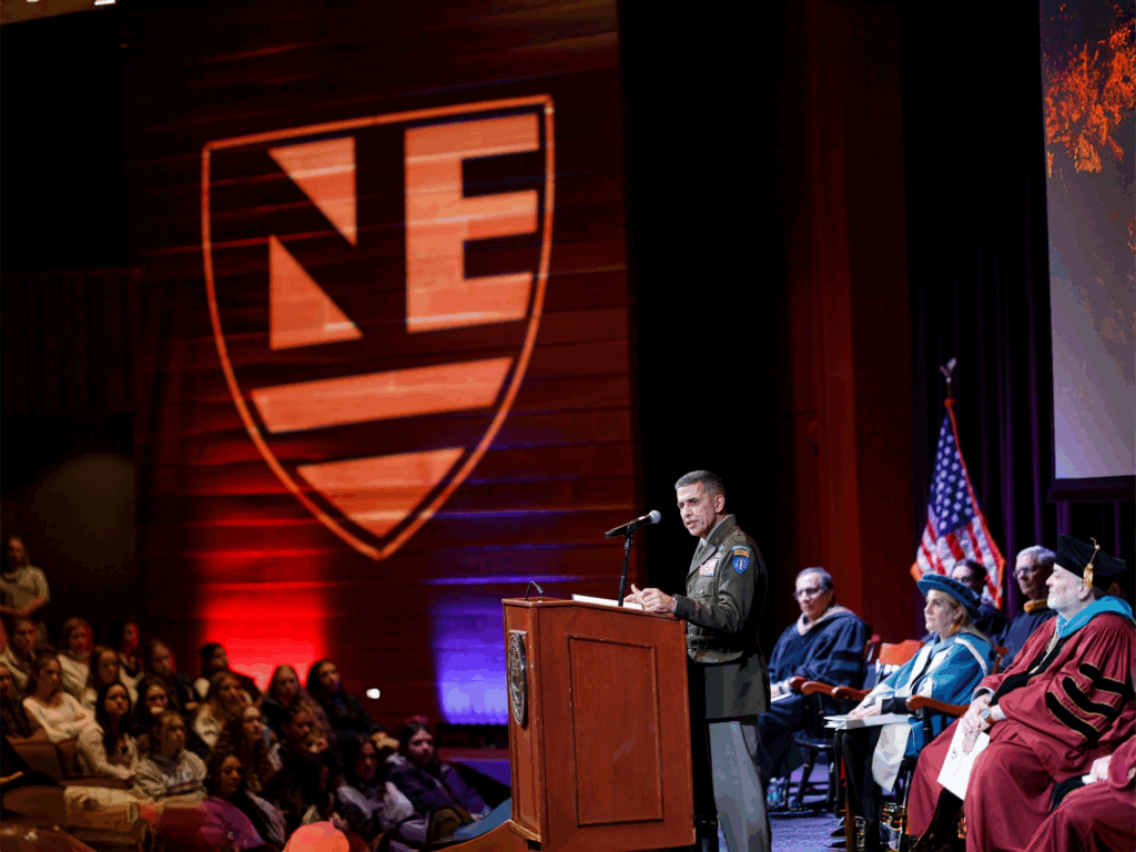 Maj. Gen. David Mikolaities delivers the keynote address at New England College’s 2026 Founders Day celebration.