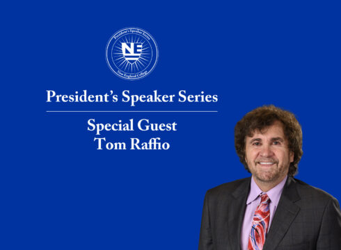 Graphic for the President's Speaker Series with guest Tom Raffio at New England College