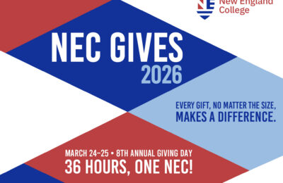 Graphic for New England College's eighth annual Giving Day, March 24–25, 2026