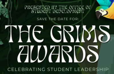 Graphic announcing the 2026 Grims Awards for student leadership at New England College