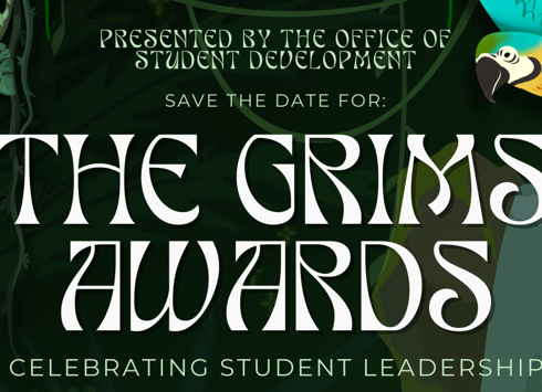 Graphic announcing the 2026 Grims Awards for student leadership at New England College