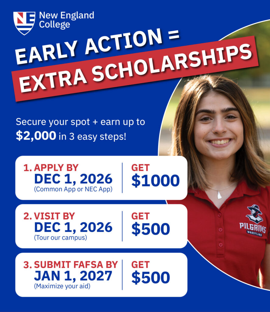 Graphic for the undergraduate Early Acceptance Program at New England College in Henniker, NH