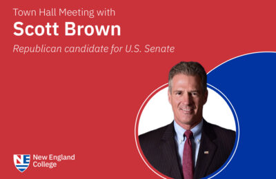 Graphic announcing a town hall meeting with Scott Brown, Republican candidate for the U.S. Senate