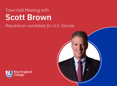 Graphic announcing a town hall meeting with Scott Brown, Republican candidate for the U.S. Senate