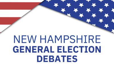 Graphic for 2026 general election debates at New England College in Henniker, NH