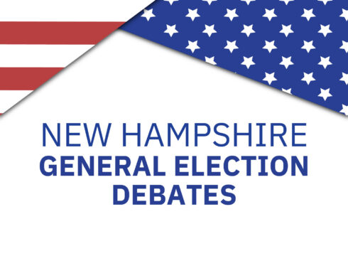 Graphic for 2026 general election debates at New England College in Henniker, NH